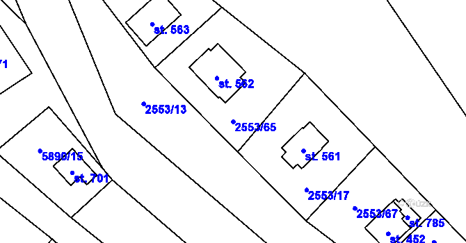 Parcela st. 2553/65 v KÚ Javorník nad Veličkou, Katastrální mapa