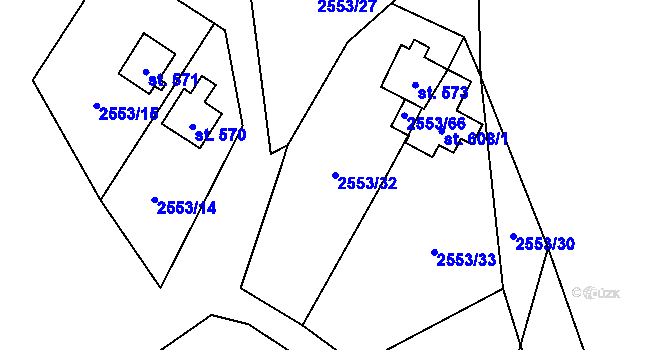 Parcela st. 2553/32 v KÚ Javorník nad Veličkou, Katastrální mapa