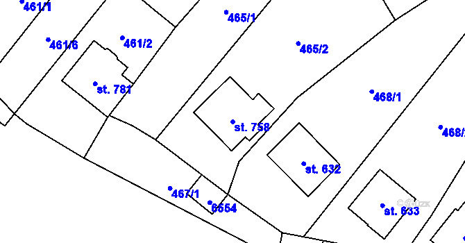 Parcela st. 758 v KÚ Javorník nad Veličkou, Katastrální mapa