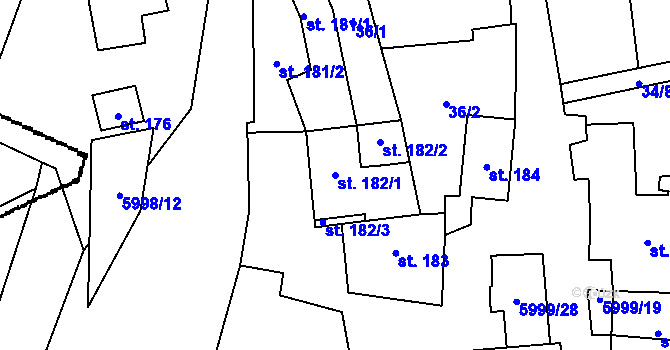 Parcela st. 182/1 v KÚ Javorník nad Veličkou, Katastrální mapa