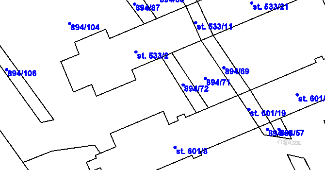 Parcela st. 894/73 v KÚ Javorník nad Veličkou, Katastrální mapa