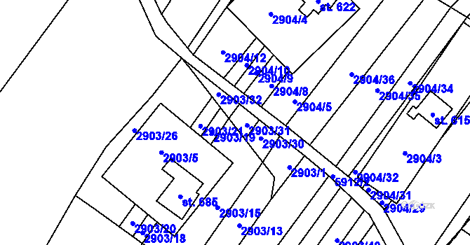 Parcela st. 2903/17 v KÚ Javorník nad Veličkou, Katastrální mapa