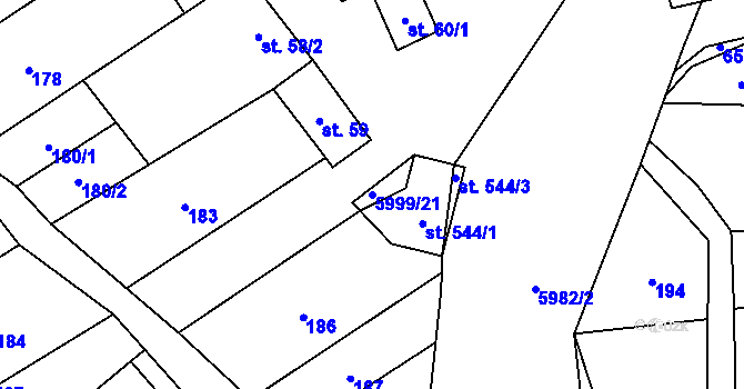 Parcela st. 5999/21 v KÚ Javorník nad Veličkou, Katastrální mapa
