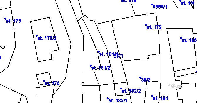 Parcela st. 181/1 v KÚ Javorník nad Veličkou, Katastrální mapa