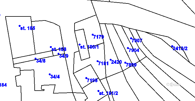 Parcela st. 190/4 v KÚ Javorník nad Veličkou, Katastrální mapa