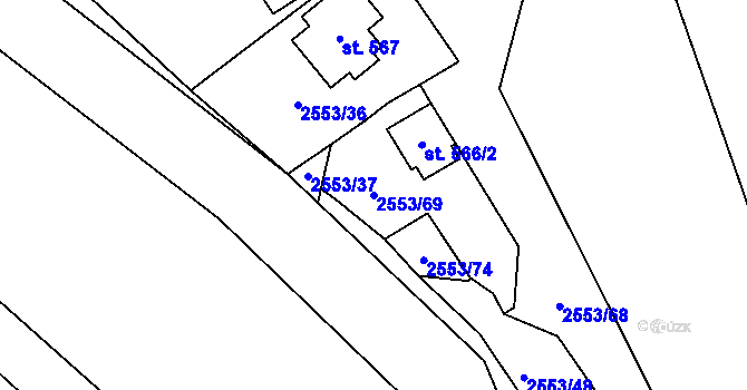 Parcela st. 2553/69 v KÚ Javorník nad Veličkou, Katastrální mapa