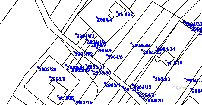 Parcela st. 2904/7 v KÚ Javorník nad Veličkou, Katastrální mapa