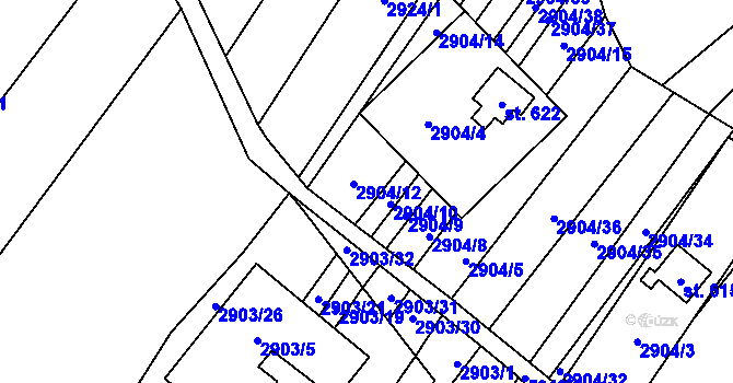Parcela st. 2904/11 v KÚ Javorník nad Veličkou, Katastrální mapa