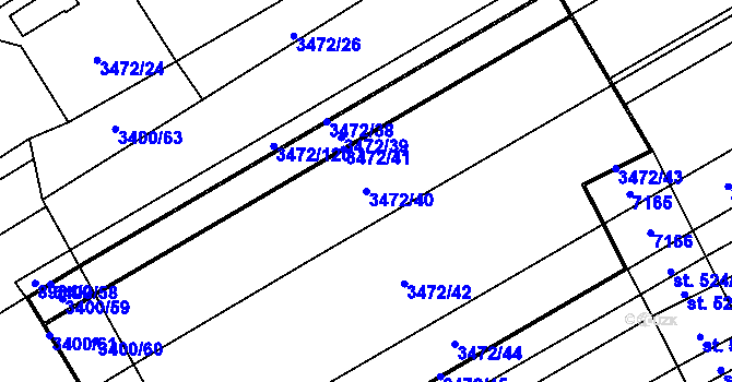 Parcela st. 3472/40 v KÚ Javorník nad Veličkou, Katastrální mapa