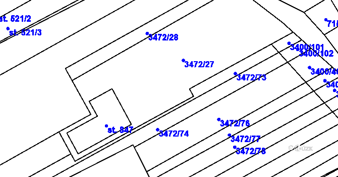 Parcela st. 3472/51 v KÚ Javorník nad Veličkou, Katastrální mapa