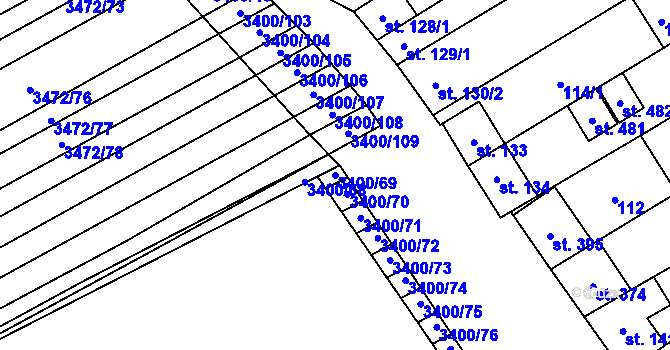 Parcela st. 3400/69 v KÚ Javorník nad Veličkou, Katastrální mapa