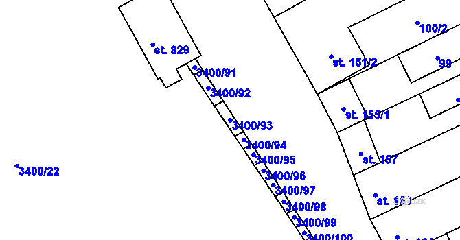 Parcela st. 3400/93 v KÚ Javorník nad Veličkou, Katastrální mapa