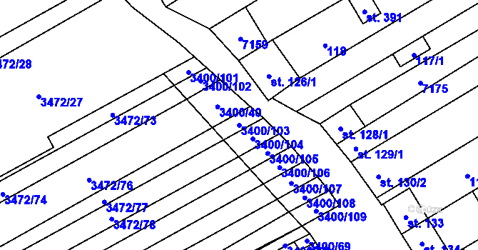 Parcela st. 3400/103 v KÚ Javorník nad Veličkou, Katastrální mapa