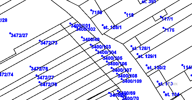 Parcela st. 3400/104 v KÚ Javorník nad Veličkou, Katastrální mapa