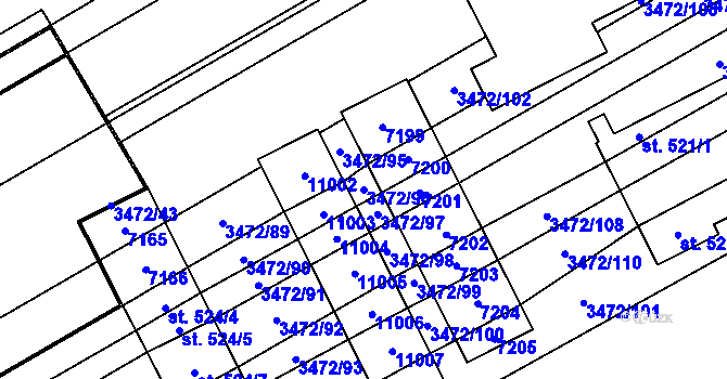 Parcela st. 3472/96 v KÚ Javorník nad Veličkou, Katastrální mapa