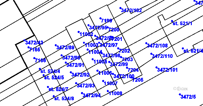 Parcela st. 3472/98 v KÚ Javorník nad Veličkou, Katastrální mapa