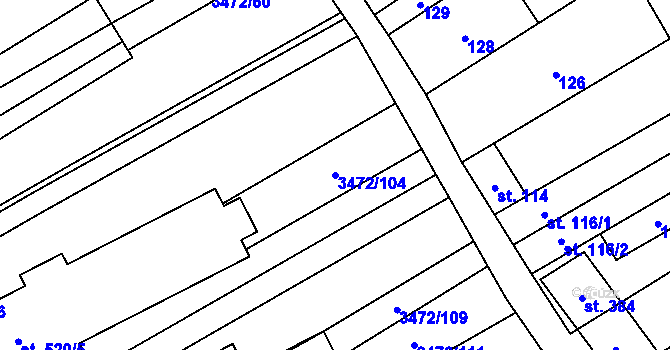 Parcela st. 3472/104 v KÚ Javorník nad Veličkou, Katastrální mapa