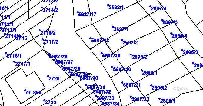 Parcela st. 5987/19 v KÚ Javorník nad Veličkou, Katastrální mapa