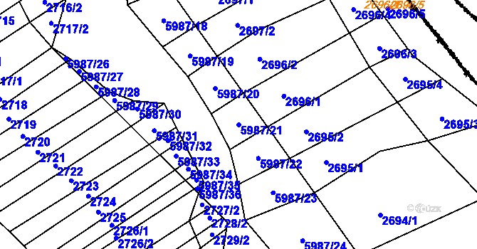 Parcela st. 5987/21 v KÚ Javorník nad Veličkou, Katastrální mapa