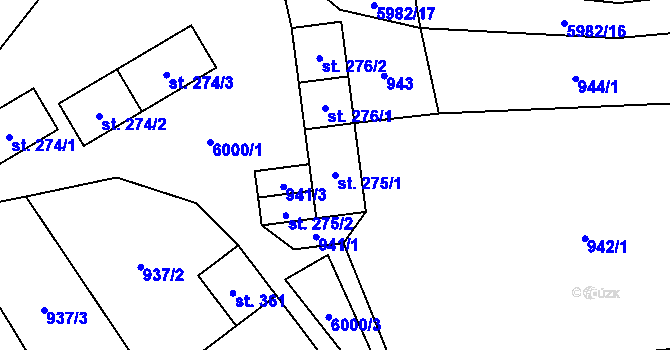 Parcela st. 275/1 v KÚ Javorník nad Veličkou, Katastrální mapa