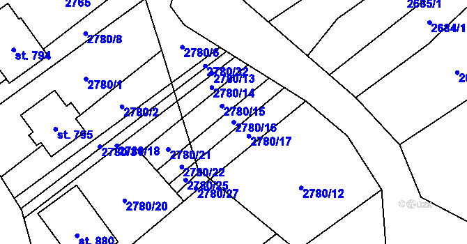 Parcela st. 2780/16 v KÚ Javorník nad Veličkou, Katastrální mapa