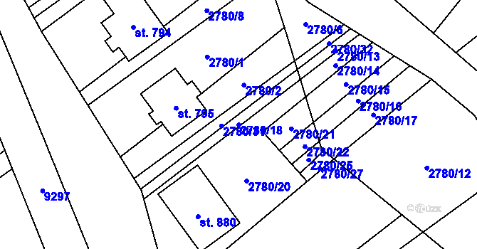 Parcela st. 2780/18 v KÚ Javorník nad Veličkou, Katastrální mapa
