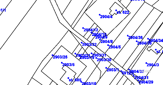 Parcela st. 2903/32 v KÚ Javorník nad Veličkou, Katastrální mapa