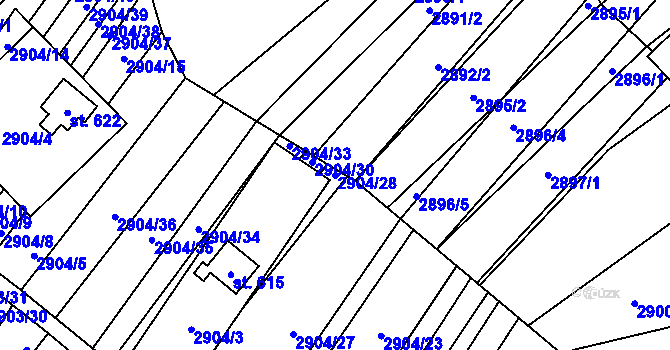 Parcela st. 2904/28 v KÚ Javorník nad Veličkou, Katastrální mapa