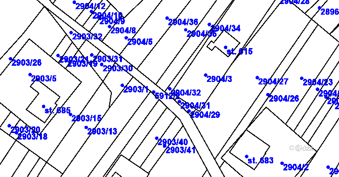 Parcela st. 2904/32 v KÚ Javorník nad Veličkou, Katastrální mapa