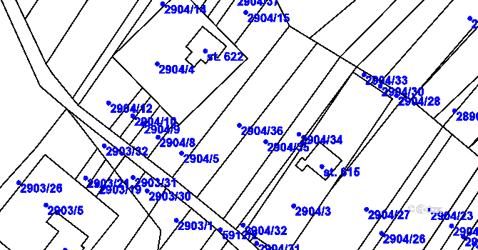 Parcela st. 2904/36 v KÚ Javorník nad Veličkou, Katastrální mapa