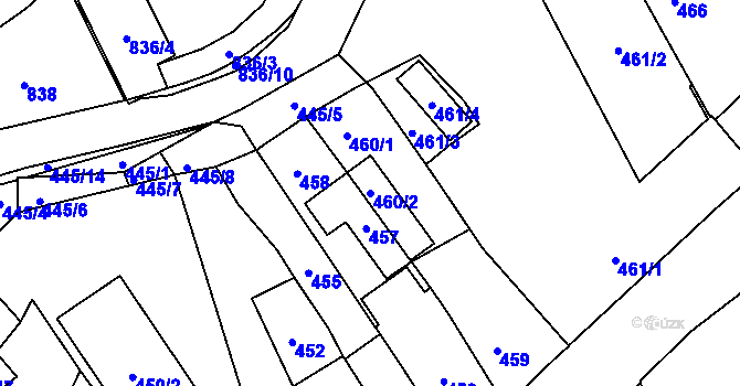 Parcela st. 460/2 v KÚ Javorník-město, Katastrální mapa