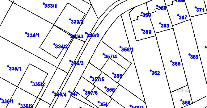 Parcela st. 357/4 v KÚ Javorník-město, Katastrální mapa