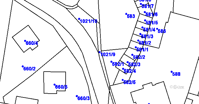 Parcela st. 1021/9 v KÚ Javorník-město, Katastrální mapa