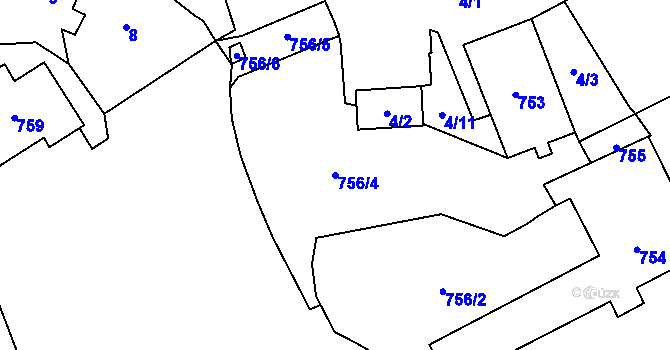 Parcela st. 756/4 v KÚ Javorník-město, Katastrální mapa