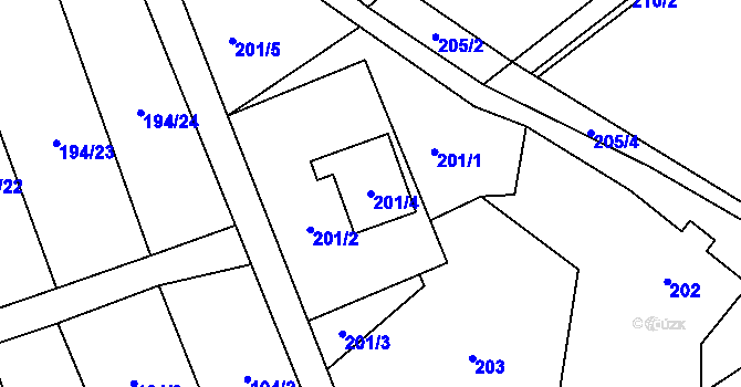 Parcela st. 201/4 v KÚ Javorník-město, Katastrální mapa