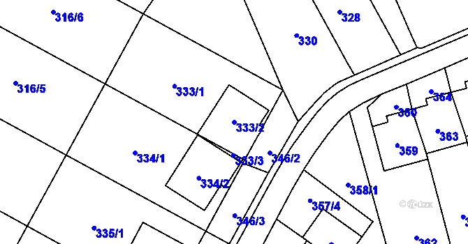 Parcela st. 333/2 v KÚ Javorník-město, Katastrální mapa