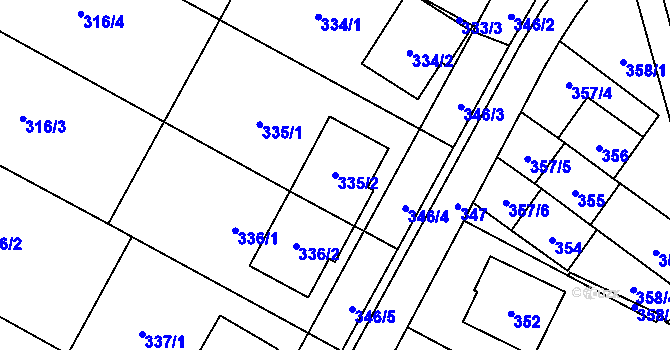 Parcela st. 335/2 v KÚ Javorník-město, Katastrální mapa