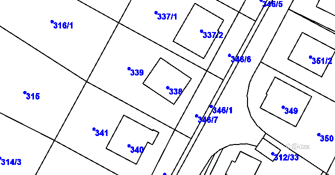 Parcela st. 338 v KÚ Javorník-město, Katastrální mapa