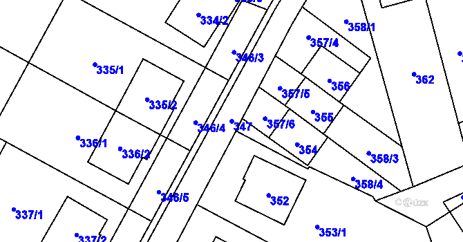 Parcela st. 347 v KÚ Javorník-město, Katastrální mapa