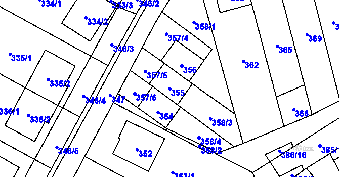 Parcela st. 355 v KÚ Javorník-město, Katastrální mapa