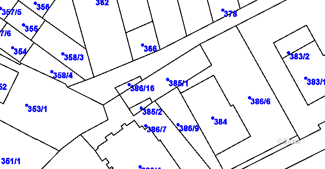 Parcela st. 385 v KÚ Javorník-město, Katastrální mapa