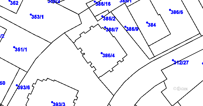 Parcela st. 386/4 v KÚ Javorník-město, Katastrální mapa