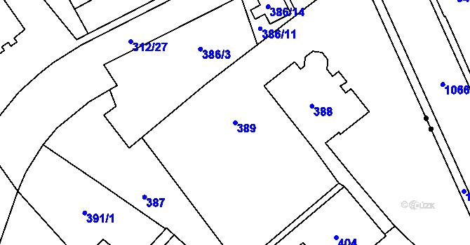 Parcela st. 389 v KÚ Javorník-město, Katastrální mapa