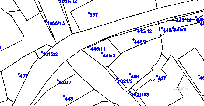 Parcela st. 445/3 v KÚ Javorník-město, Katastrální mapa