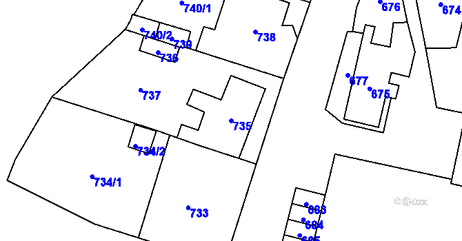 Parcela st. 735 v KÚ Javorník-město, Katastrální mapa