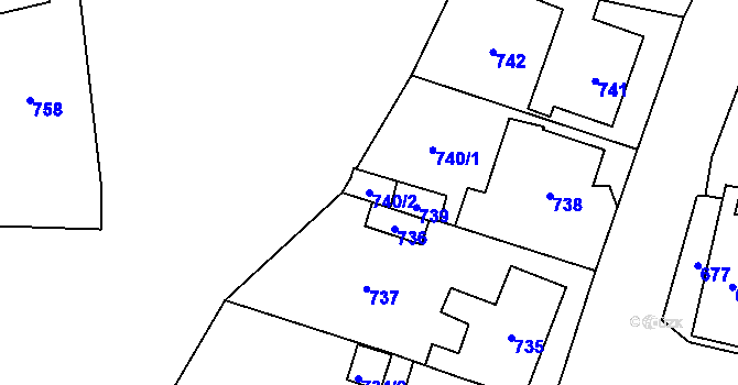 Parcela st. 740/2 v KÚ Javorník-město, Katastrální mapa