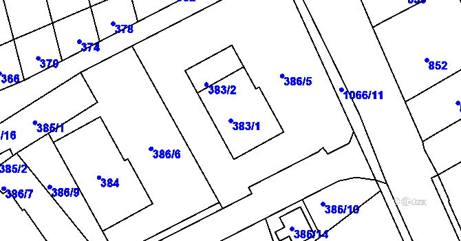 Parcela st. 383/1 v KÚ Javorník-město, Katastrální mapa