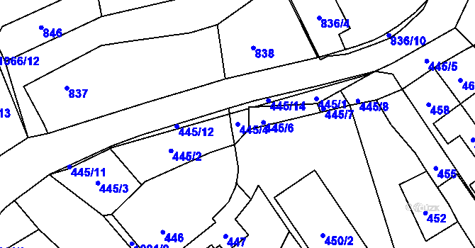 Parcela st. 445/4 v KÚ Javorník-město, Katastrální mapa
