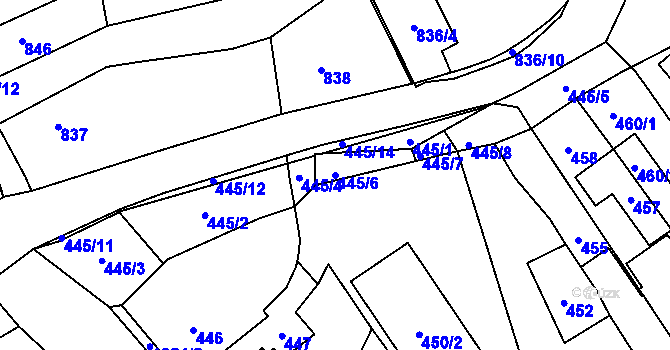 Parcela st. 445/6 v KÚ Javorník-město, Katastrální mapa