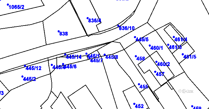 Parcela st. 445/8 v KÚ Javorník-město, Katastrální mapa